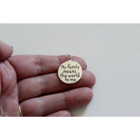 Sterling Silver Message Pendant -My Family Means the World to Me Charm - Picture 2 of 4